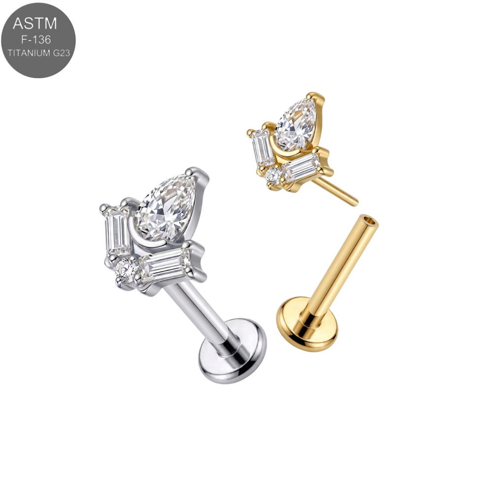 Titanium Crown CZ Cluster Threadless Labret | ETP265-TIT