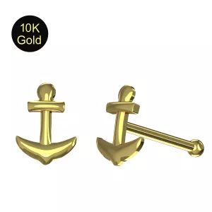10K Gold Ball End Anchor Nose Pin Stud
