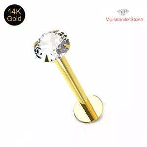 14K Gold Moissanite Stone Threadless Top with Labret