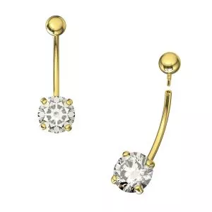 14K Yellow Gold Round CZ Jeweled Internally Threaded Belly Bar