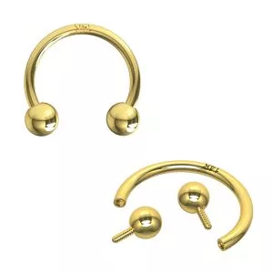 14K Yellow Gold Internally Threaded Horseshoe Circular Barbell With Ball