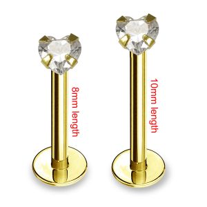 14K Yellow Gold Labret with Heart Jeweled Threadless pin top