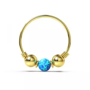 14K Yellow Gold Spring Coil end with Opal center Nose Hoop Ring