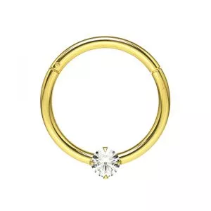 14K Gold 2mm jeweled CZ Hinged segment Clicker Ring