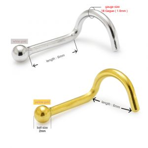 14K Gold Top Ball 18 Gauge Nose Screw