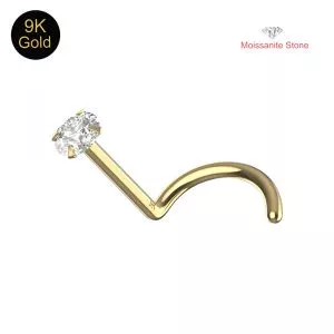 9K Gold Claw-Set Moissanite Stone Screw Nose Stud