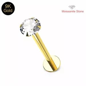 9K Gold Moissanite Stone Threadless Top with Labret