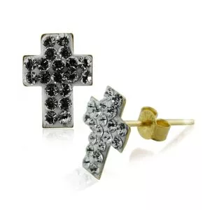 9K Gold Multi Jeweled Cross Ear Stud