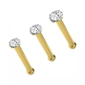 9K Yellow Gold Genuine Crystal Ball End Nose Pin