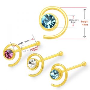 9K Gold Ball End Jeweled Coil Nose stud