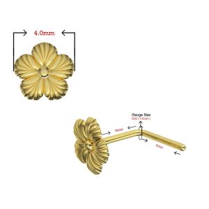 9K Yellow Gold Flower L-Shaped Nose Stud