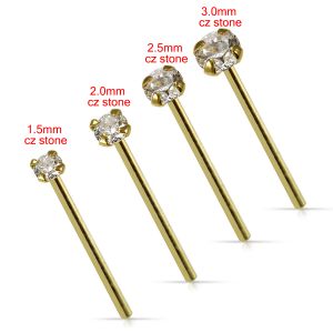 9K Gold CZ Jeweled Straight Nose Stud