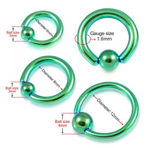 Surgical Steel Green Anodized BCR ring with Ball