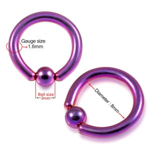 Surgical Steel Purple Anodized 14G BCR ring with Ball