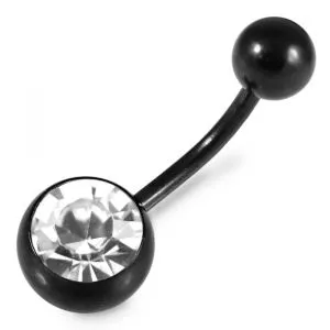 Black Anodized Single Jeweled 316L Surgical Steel Belly Ring