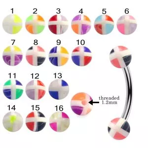 316L Surgical Steel Eyebrow Banana With Multi Color Checked UV Balls