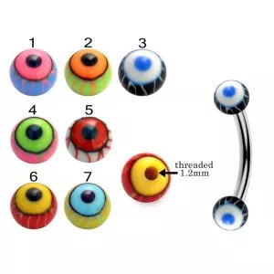 316L Surgical Steel Eyebrow Banana With Colorful Eye Ball Design UV Balls