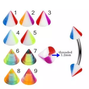 316L Surgical Steel Eyebrow Banana With Colorful UV Cones