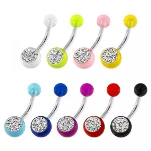 SS Belly Banana with multi Jeweled Color UV ball