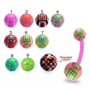 UV Belly Curved Bar With Mix Colorful UV Balls