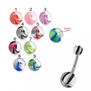 SS Banana Belly Bar With Acrylic Mix Color UV Balls