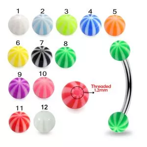 SS Eyebrow Banana with Sky Blue Color UV Acrylic Balls