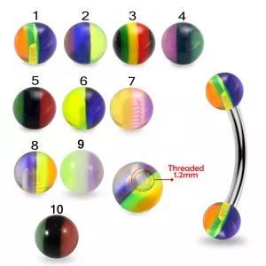 316L Surgical Steel Eyebrow Banana With UV Rasta Balls