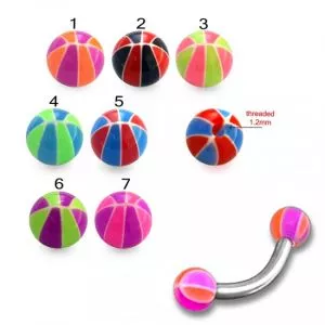 316L Surgical Steel Eyebrow Banana With Mix Color Basketball Printed UV Balls