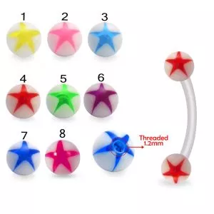 White UV Eyebrow Bar with Blue Star Printed UV Balls