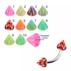 316L Surgical Steel Eyebrow Banana With Multi Checked Colorful UV Cones