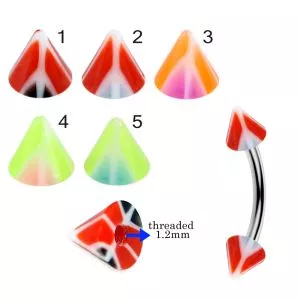 316L Surgical Steel Eyebrow Banana With Twin Peace Sign UV Cones