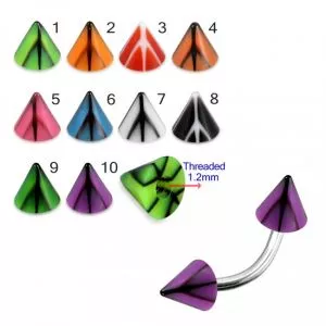 316 Surgical steel Banana With UV Fancy Colorful Peace Sign Cone 