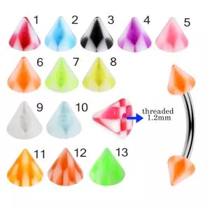 316L Surgical Steel Length Eyebrow Banana With Checked Design UV Cones