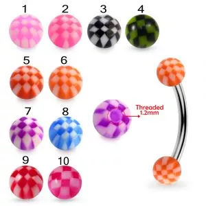 316L Surgical Steel Eyebrow Banana With Mixed Checkered Color UV Fancy Ball