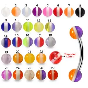 316L Surgical Steel Eyebrow Banana With UV Stripe Balls