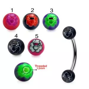 316L Surgical Steel Eyebrow Banana With Hand Painted UV Balls