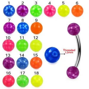 316L Surgical Steel Eyebrow Banana With Fancy Color UV Balls
