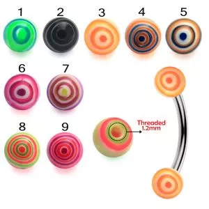 316L Surgical Steel Eyebrow Banana With Marble Print Acrylic UV Balls