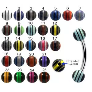 316L Surgical Steel Eyebrow Banana With Multi Stripe UV Balls