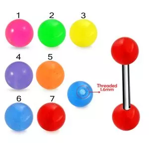 316L Surgical Steel Tongue Barbell With Plain UV Balls