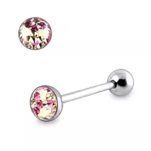SS Tongue Barbell with Flower Epoxy covered crystals