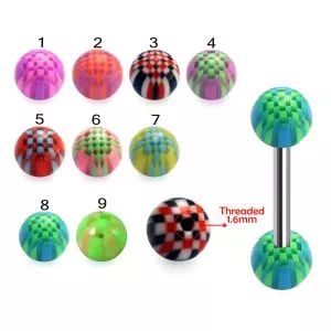 316L Surgical Steel Tongue Barbell With Micro Chess UV Balls