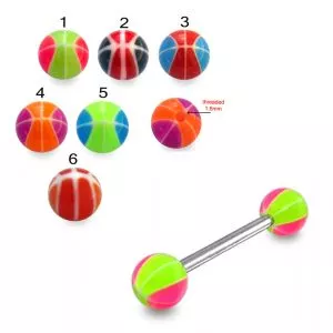 SS Tongue Barbell with 5mm UV Balls Body Jewelry