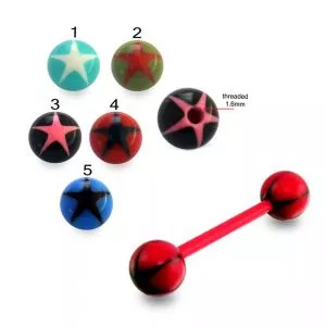 Bio Flex Tongue Barbell With Star UV Balls