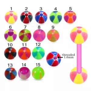 Football Print UV Tongue Barbell with UV Balls