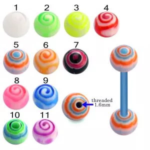 UV Bio Flexible Tongue Barbell With Multi Color Swirl Design UV Ball