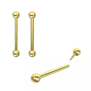 14K Yellow Gold Straight Tongue Barbell Piercing With Ball