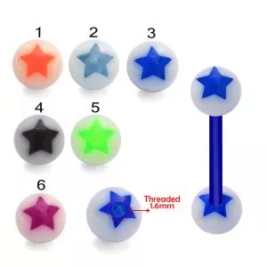 Bio Flex Tongue Barbell With Star Printed Fancy UV Balls
