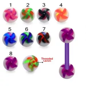 Bio Flex Tongue Barbell With Colorful Windmill Painted UV Ball