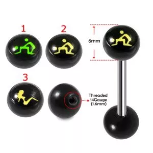 SS Tongue Barbell with UV Sexy Logo Ball Top and Plain Black UV Ball Base